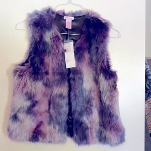 Design History Girls XL purple / gray faux fur vest. NWT